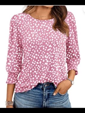 Women's Pink Spot-Print Long Sleeve Top